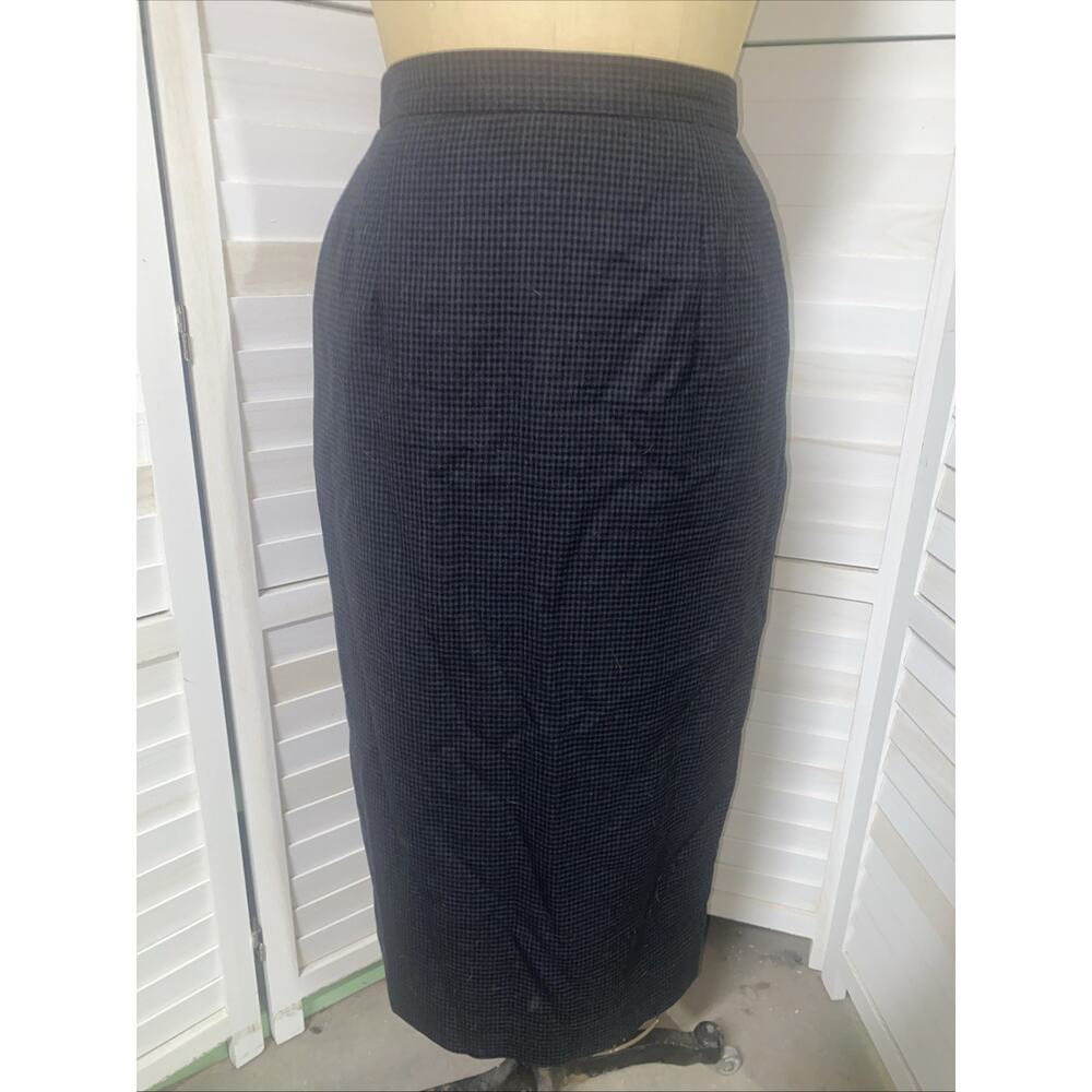 Mark Shale Plaid Check Black Gray Wool Pencil Skirt Lined Size Small - Picture 1 of 8